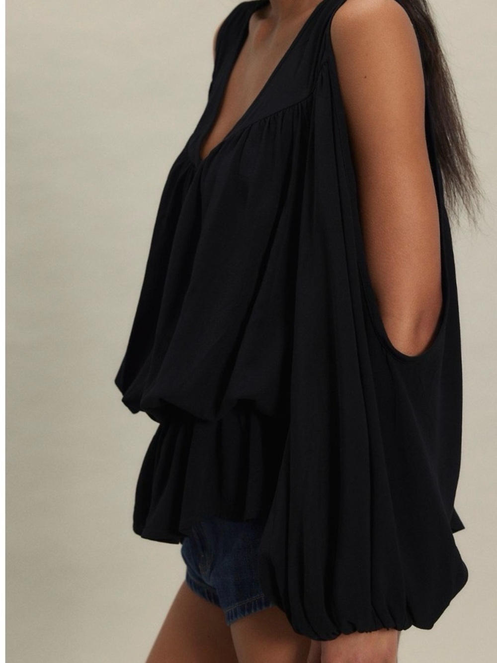 Free People Black Sleeveless Draped Bubble Hem Top